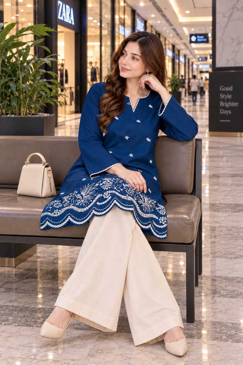 Minimal Embroidered Winter Cotton 2-Piece Co-Ord Set