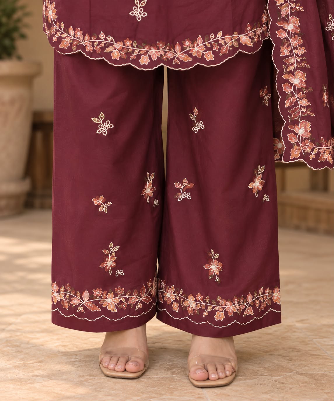 Embroidered Winter Cotton 3-Piece Suit with Printed Dupatta