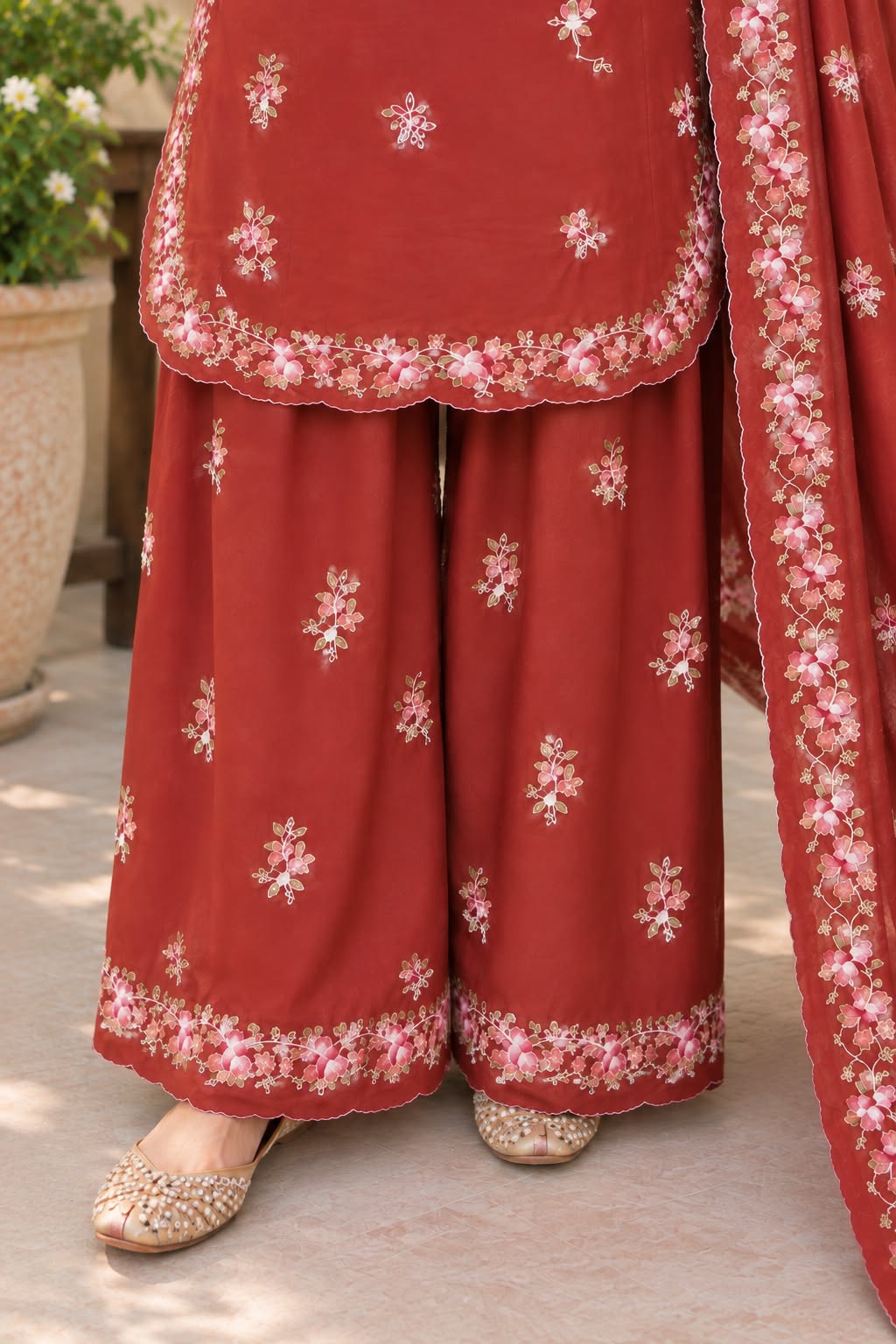 Embroidered Winter Cotton 3-Piece Suit with Printed Dupatta