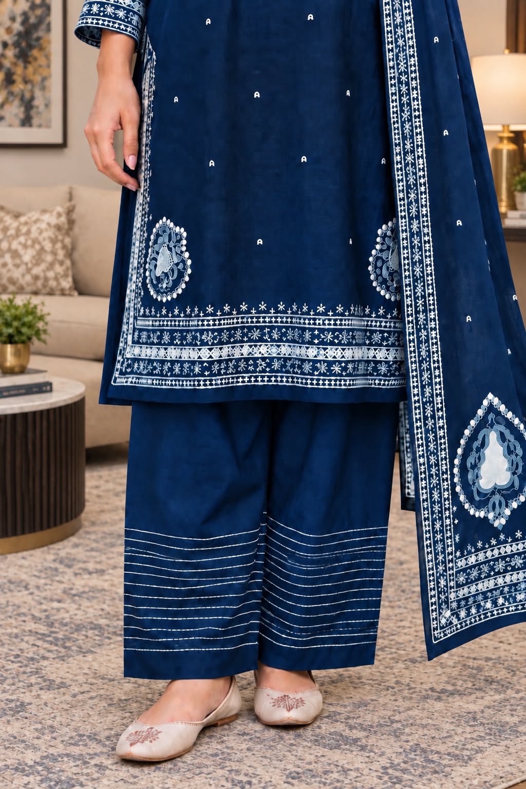 Sophisticated Embroidered Winter Cotton 3-Piece Suit with Printed Dupatta