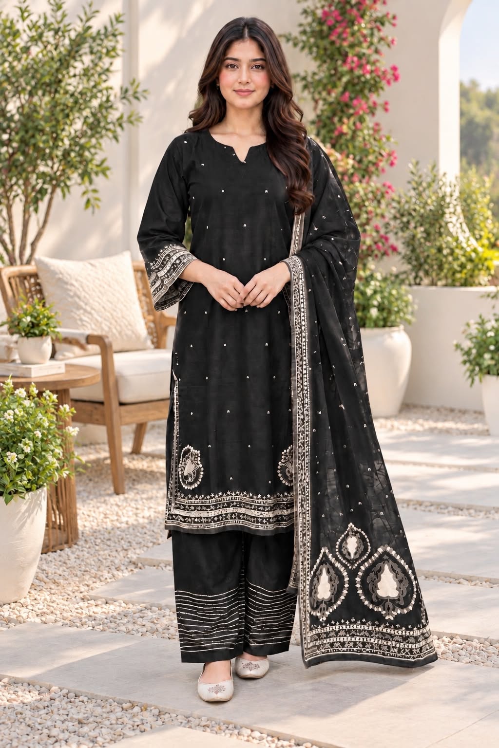 Sophisticated Embroidered Winter Cotton 3-Piece Suit with Printed Dupatta