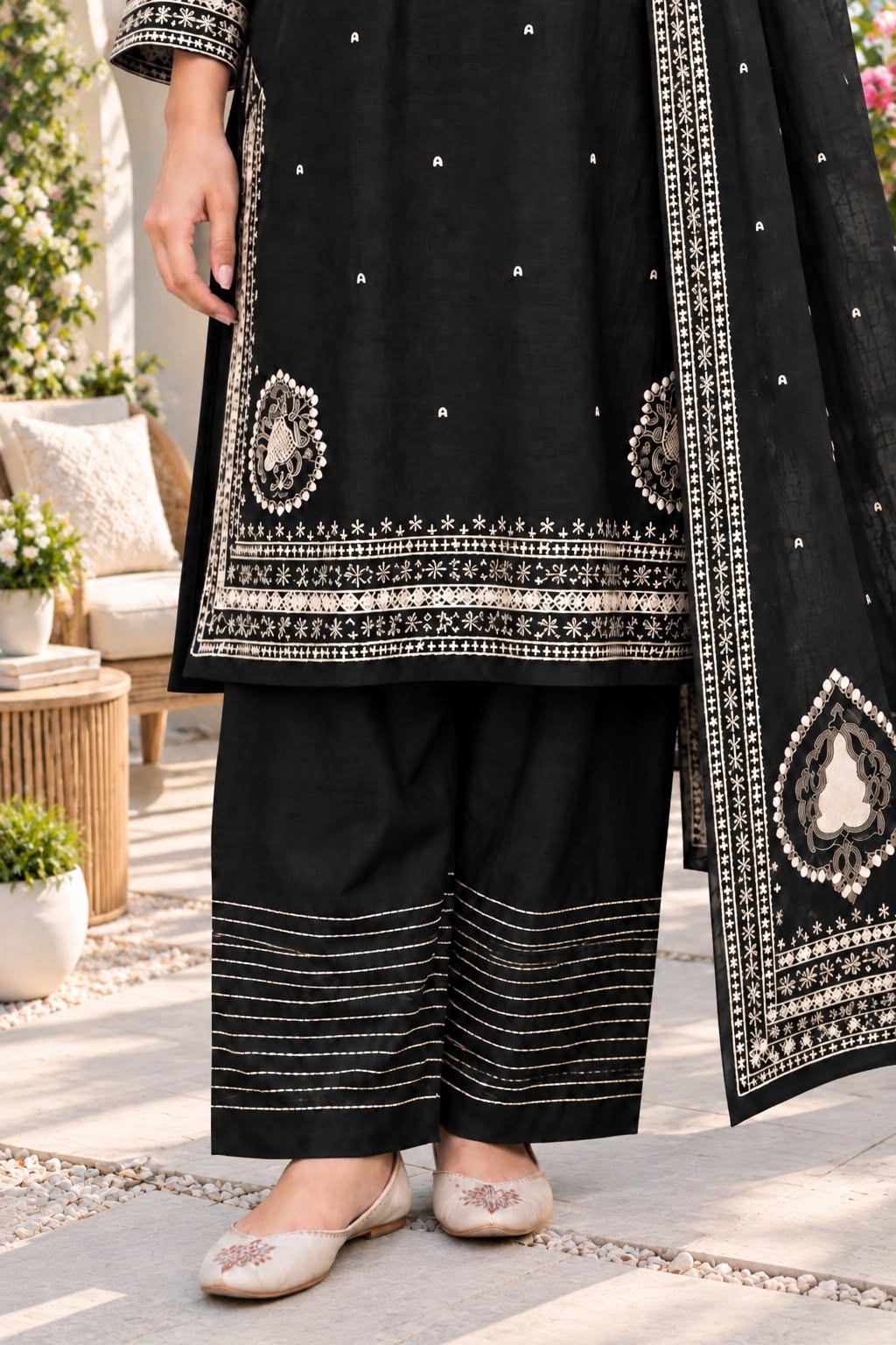 Sophisticated Embroidered Winter Cotton 3-Piece Suit with Printed Dupatta