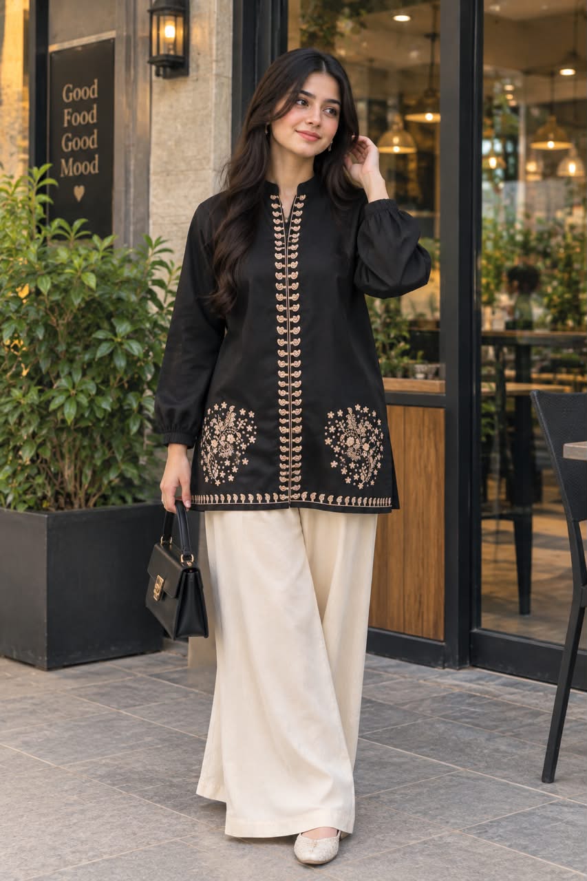 Chic Embroidered Winter Cotton 2-Piece Co-Ord Set