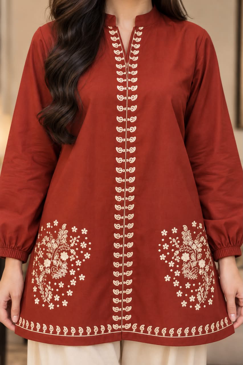 Chic Embroidered Winter Cotton 2-Piece Co-Ord Set