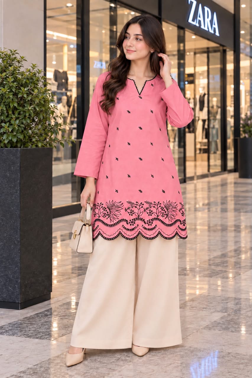 Minimal Embroidered Winter Cotton 2-Piece Co-Ord Set