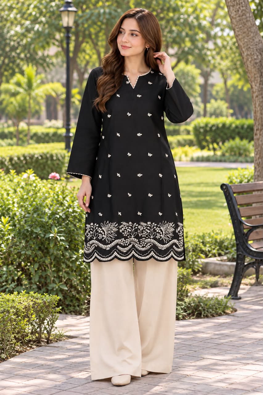 Minimal Embroidered Winter Cotton 2-Piece Co-Ord Set